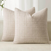 MIULEE Decorative Linen Check Throw Pillow Covers Neutral Farmhouse Vintage Pillow Covers 18x18 Inch Set of 2 Boho Modern Home Decor for Sofa Couch Bedroom Cushion Chair Natural Beige